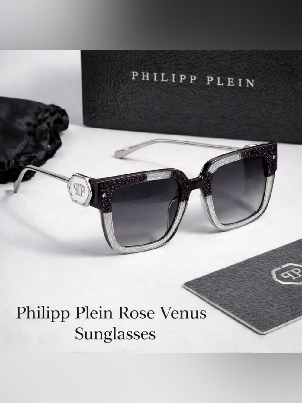 NEW Authentic Philipp Plein Rose Venus Titanium Sunglasses Full Inclusion/Set